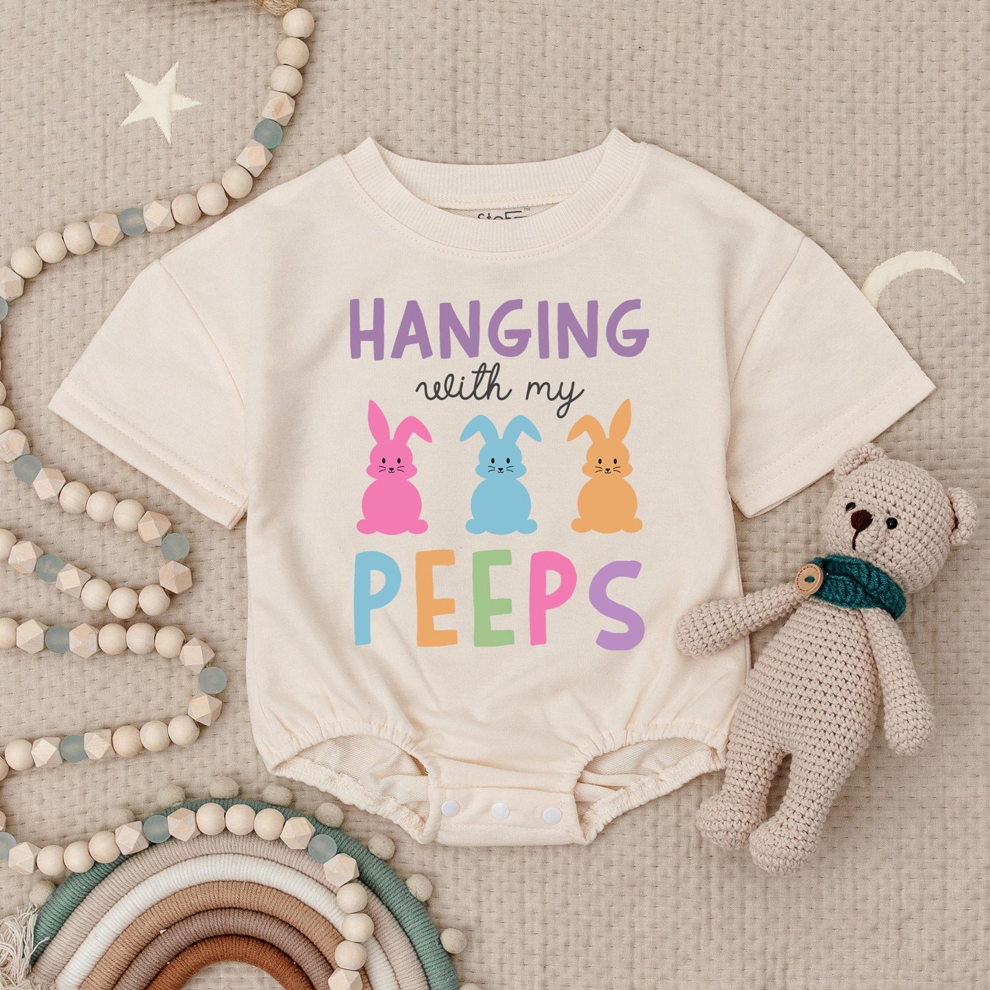 Hanging with My Peeps Baby Romper Easter Outfit, Pastel Bunny Baby Clothes for Girls & Boys, Easter Gift Newborn Bodysuit