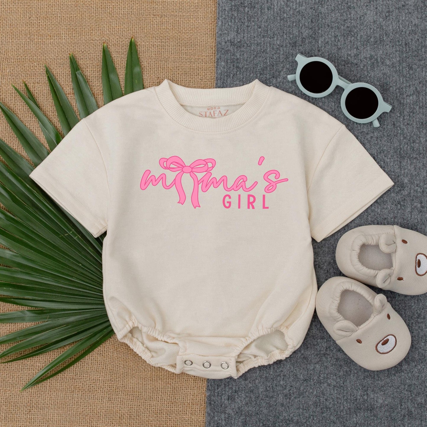 Mama's Girl Pink Bow Bubble Romper Baby Baggy T-shirt Infant Outfit Fathers Day New Dad Gift Adorable Newborn Girl Clothing Comfortable Soft