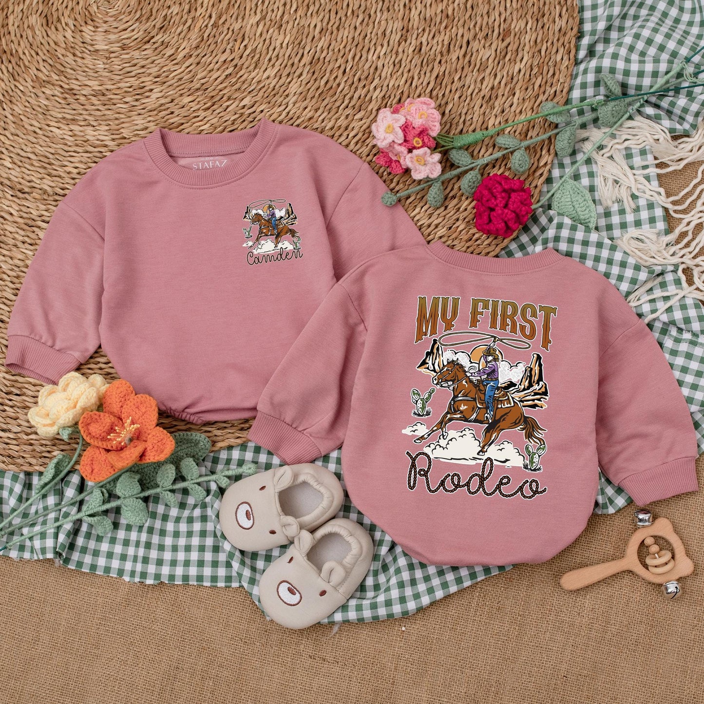 Personalized My First Rodeo Romper Western Cowboy Outfit 1st Birthday Baby Boy Clothes