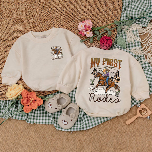 Personalized My First Rodeo Romper Western Cowboy Outfit 1st Birthday Baby Boy Clothes