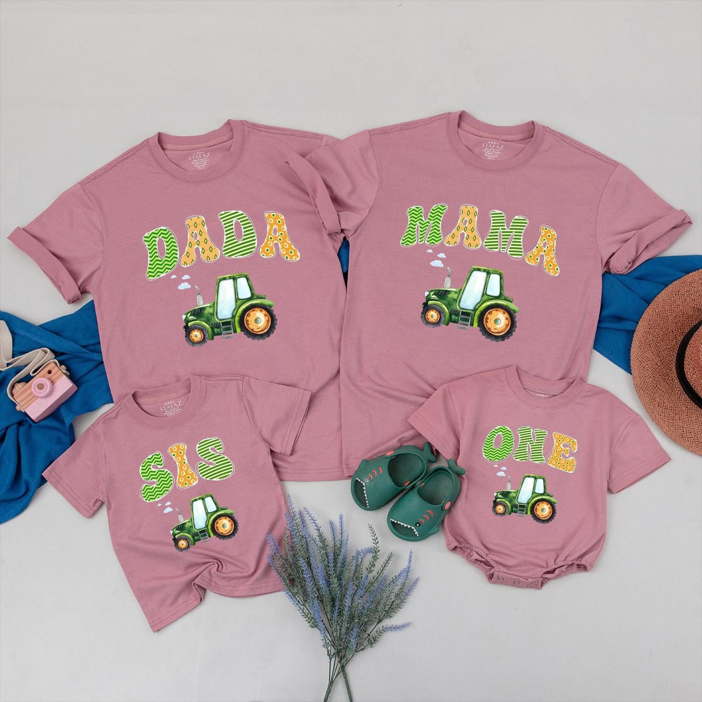 Tractor 1st Birthday Matching Family Shirts Green & Yellow First Birthday Boy Outfit Farm Party Theme Mama Dada Tee One Year Old Tractor Birthday Shirt (140)