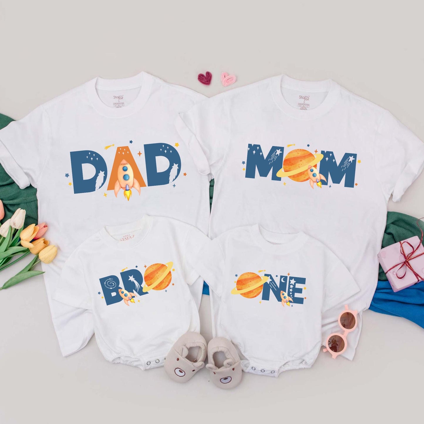 Personalized Space Birthday Family Matching T-Shirt for 1st Birthday Boy First Trip Around the Sun Astronaut Tee Gift