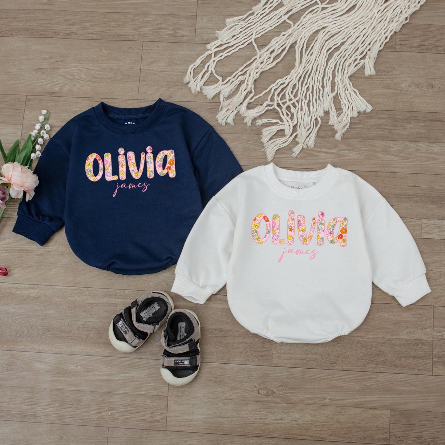 Custom First + Middle Name Baby Girl Romper, Baby Shower Gift, Newborn Clothes, Cute Outfit, Personalized Baby Girl Gift