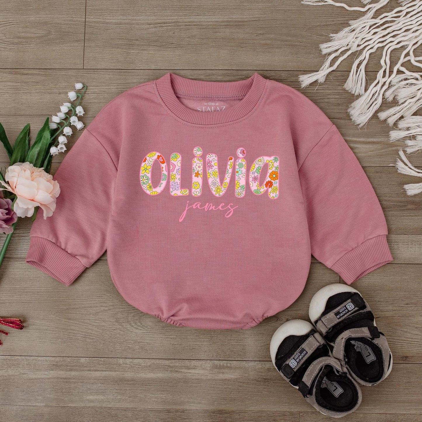 Custom First + Middle Name Baby Girl Romper, Baby Shower Gift, Newborn Clothes, Cute Outfit, Personalized Baby Girl Gift