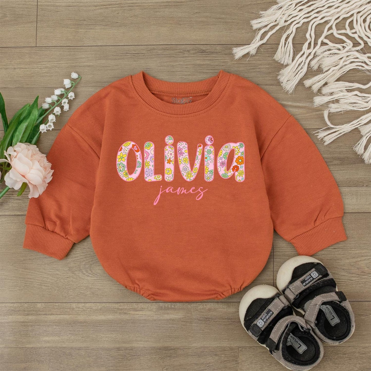 Custom First + Middle Name Baby Girl Romper, Baby Shower Gift, Newborn Clothes, Cute Outfit, Personalized Baby Girl Gift