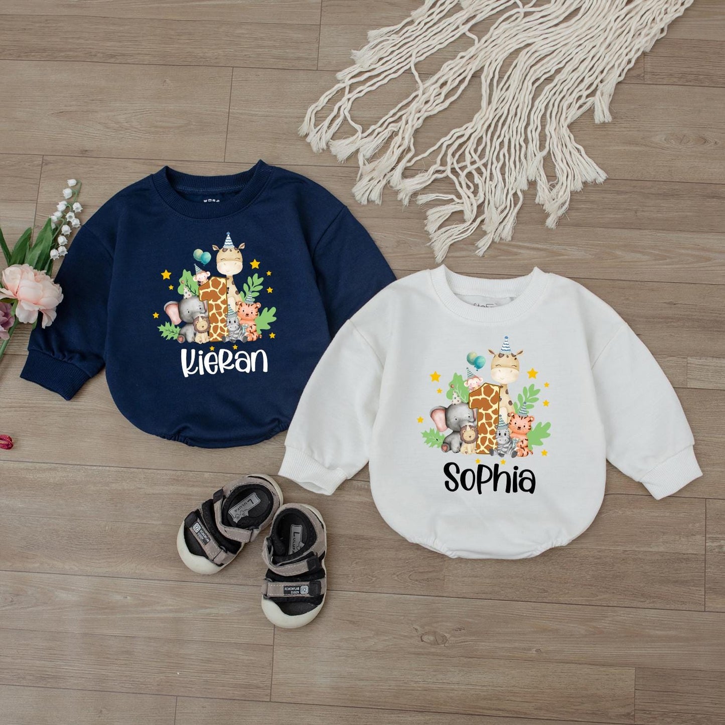 Zoo Birthday Bubble Romper Custom Safari Outfit Baby Newborn Personalized Name Cute Bodysuit Baby Shower Gift