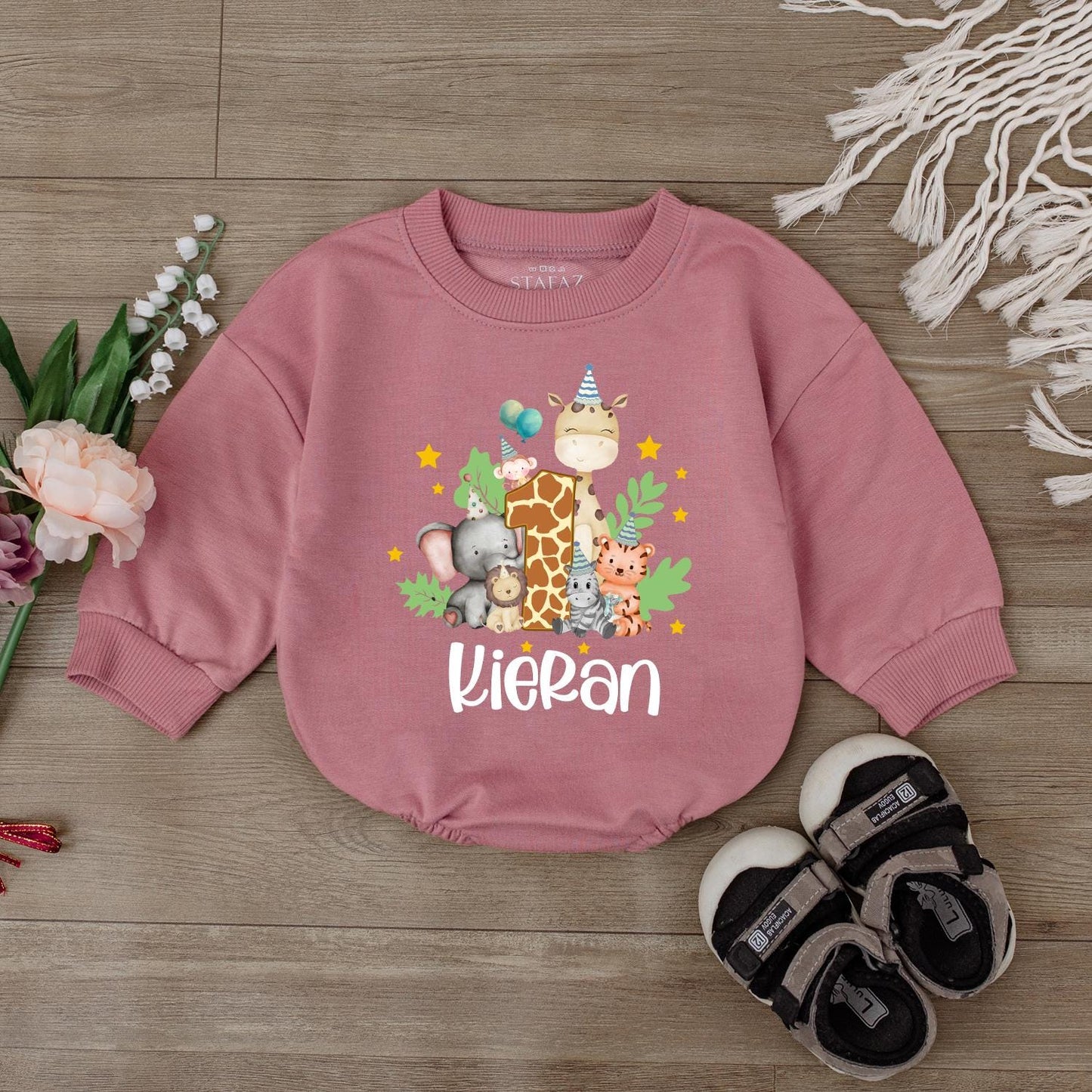 Zoo Birthday Bubble Romper Custom Safari Outfit Baby Newborn Personalized Name Cute Bodysuit Baby Shower Gift