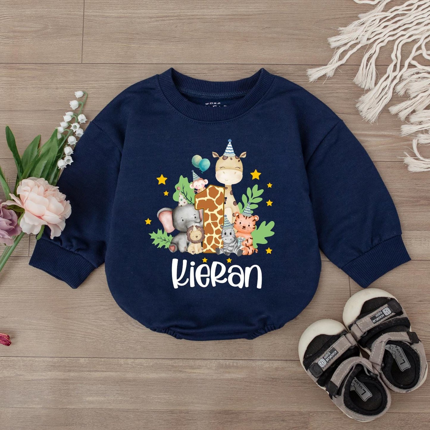 Zoo Birthday Bubble Romper Custom Safari Outfit Baby Newborn Personalized Name Cute Bodysuit Baby Shower Gift