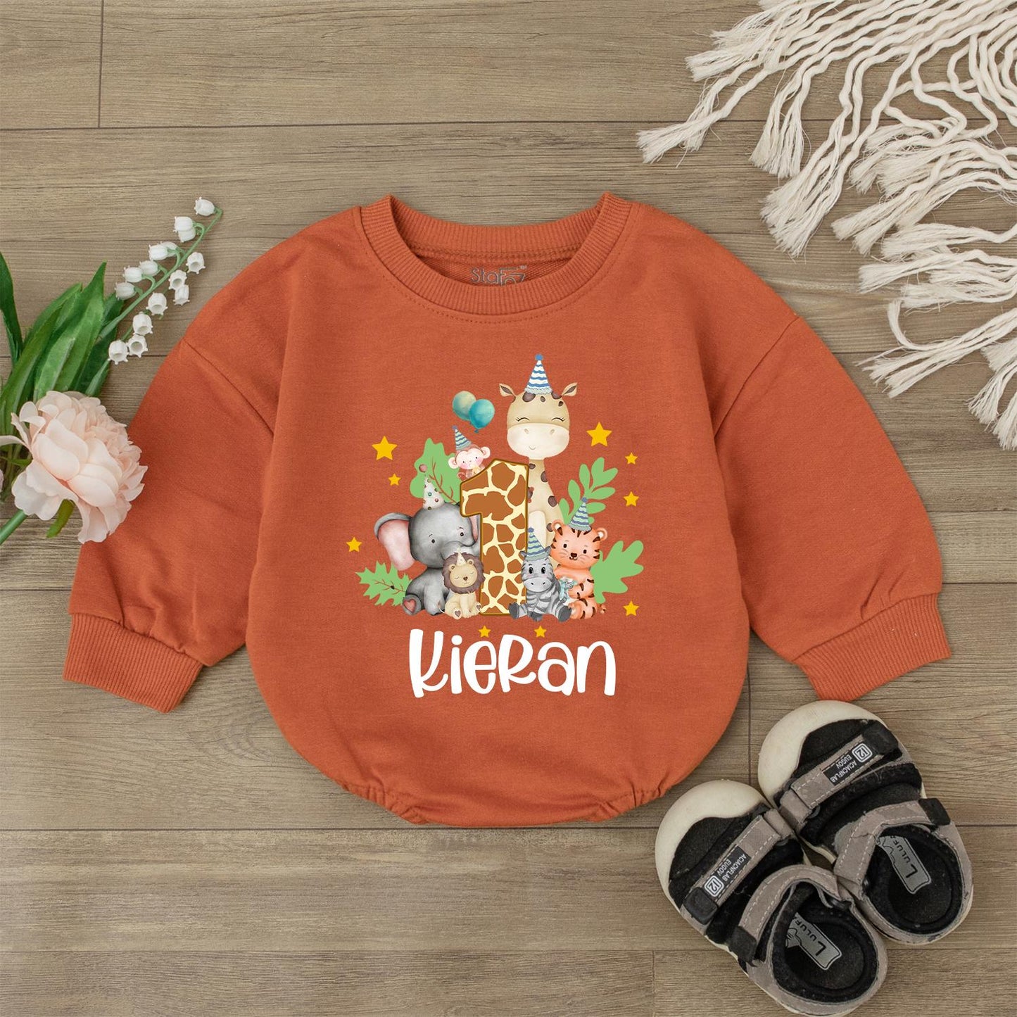 Zoo Birthday Bubble Romper Custom Safari Outfit Baby Newborn Personalized Name Cute Bodysuit Baby Shower Gift