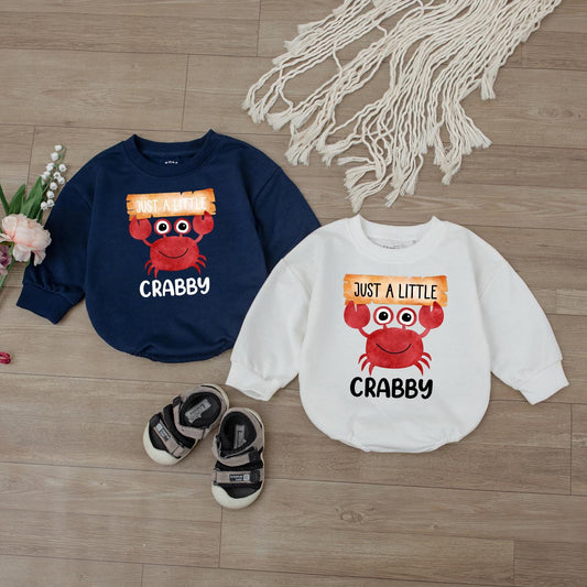 I'm A Little Crabby Baby Romper Cute Summer Beach Ocean Outfit Infant Clothes Funny Baby Ocean Theme Jumpsuit Bodysuit Boy Girl Shower Gift First Birthday