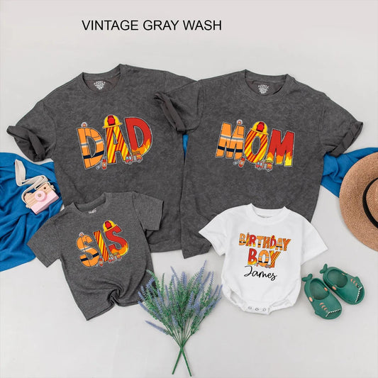 Firefighter Birthday Boy Matching Family Shirts Firetruck Themed Toddler Boy Fire Fighter Celebration Gift