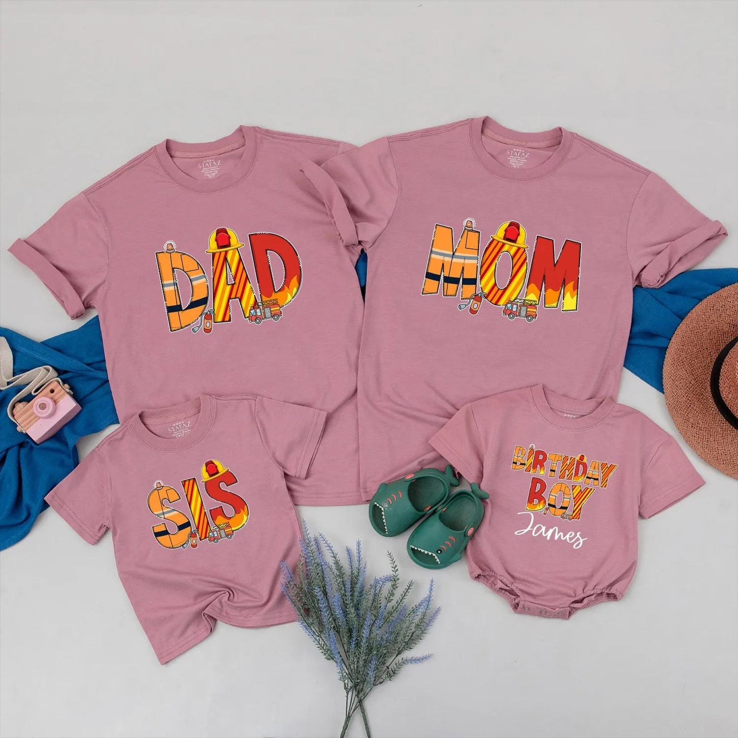 Firefighter Birthday Boy Matching Family Shirts Firetruck Themed Toddler Boy Fire Fighter Celebration Gift