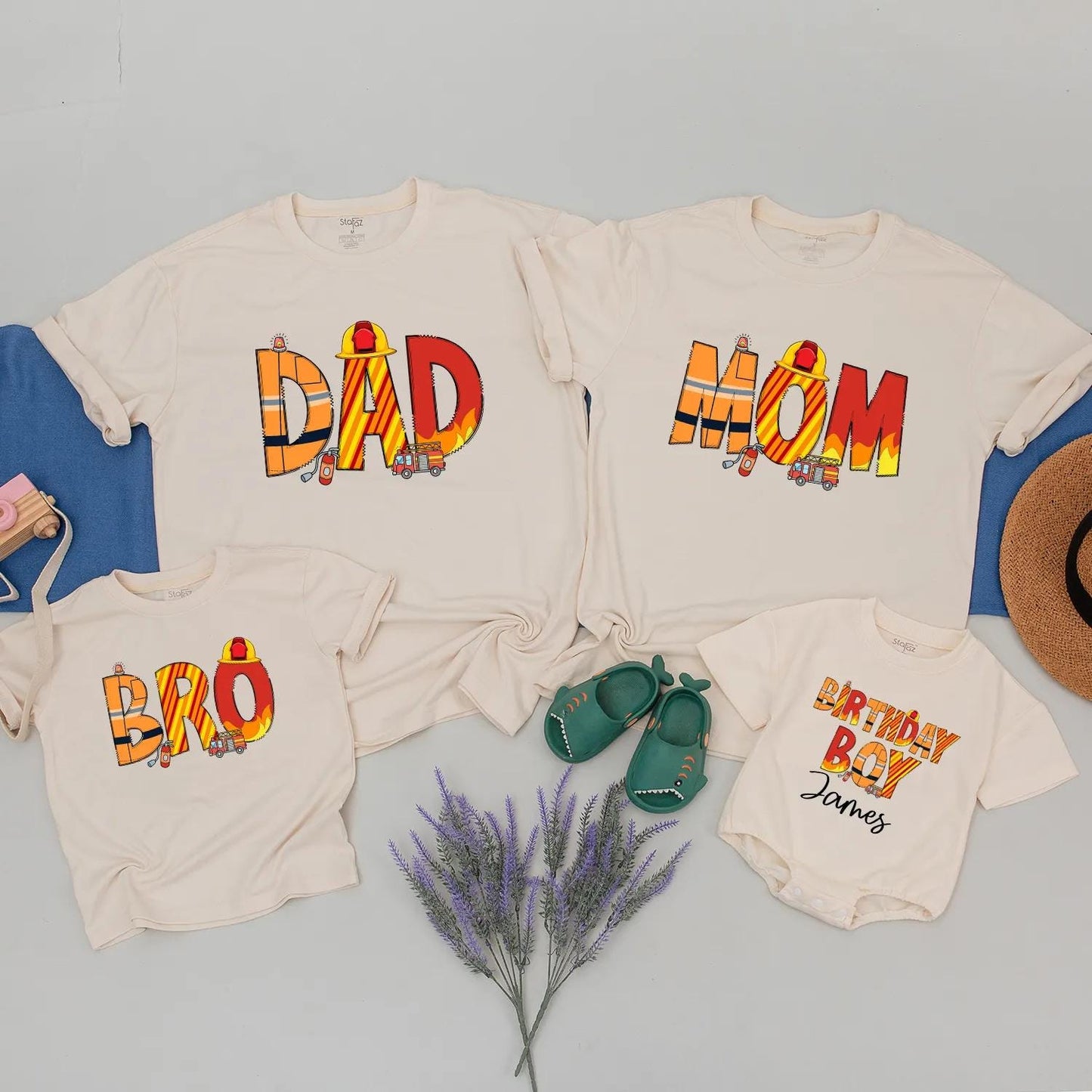 Firefighter Birthday Boy Matching Family Shirts Firetruck Themed Toddler Boy Fire Fighter Celebration Gift