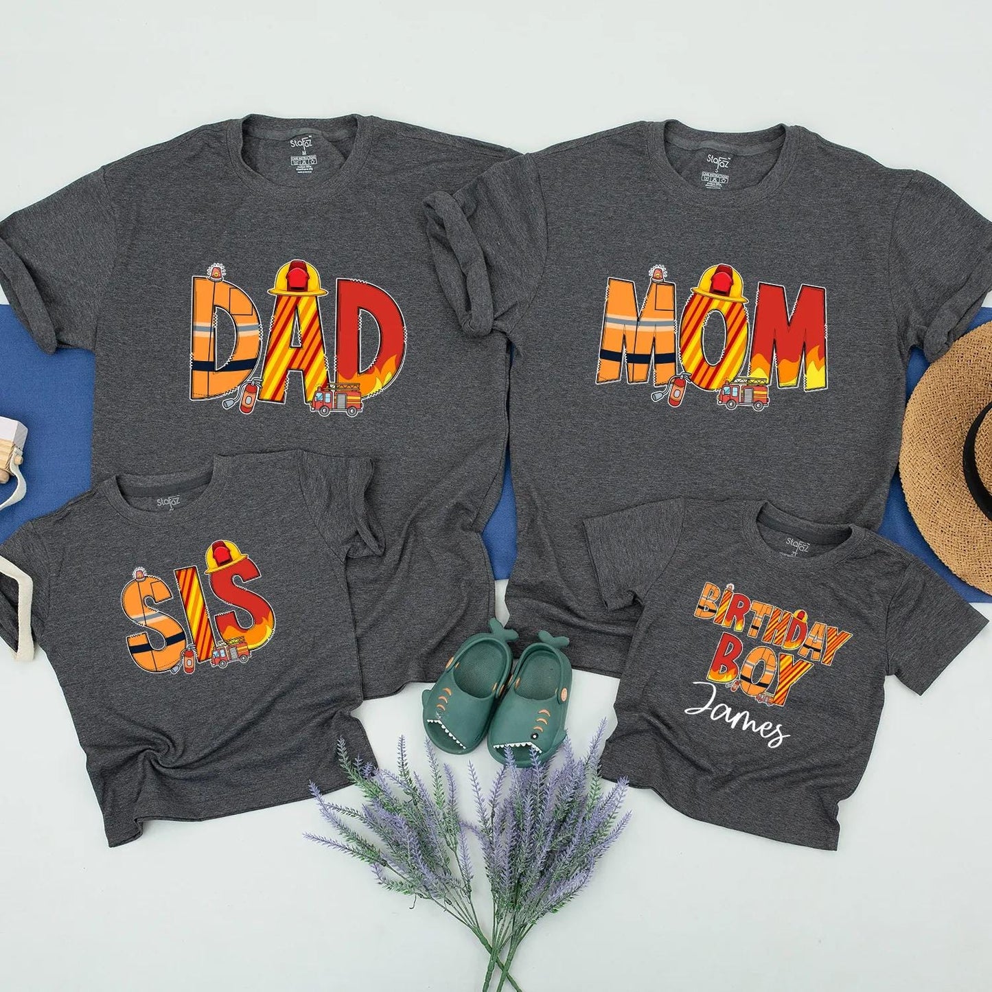 Firefighter Birthday Boy Matching Family Shirts Firetruck Themed Toddler Boy Fire Fighter Celebration Gift