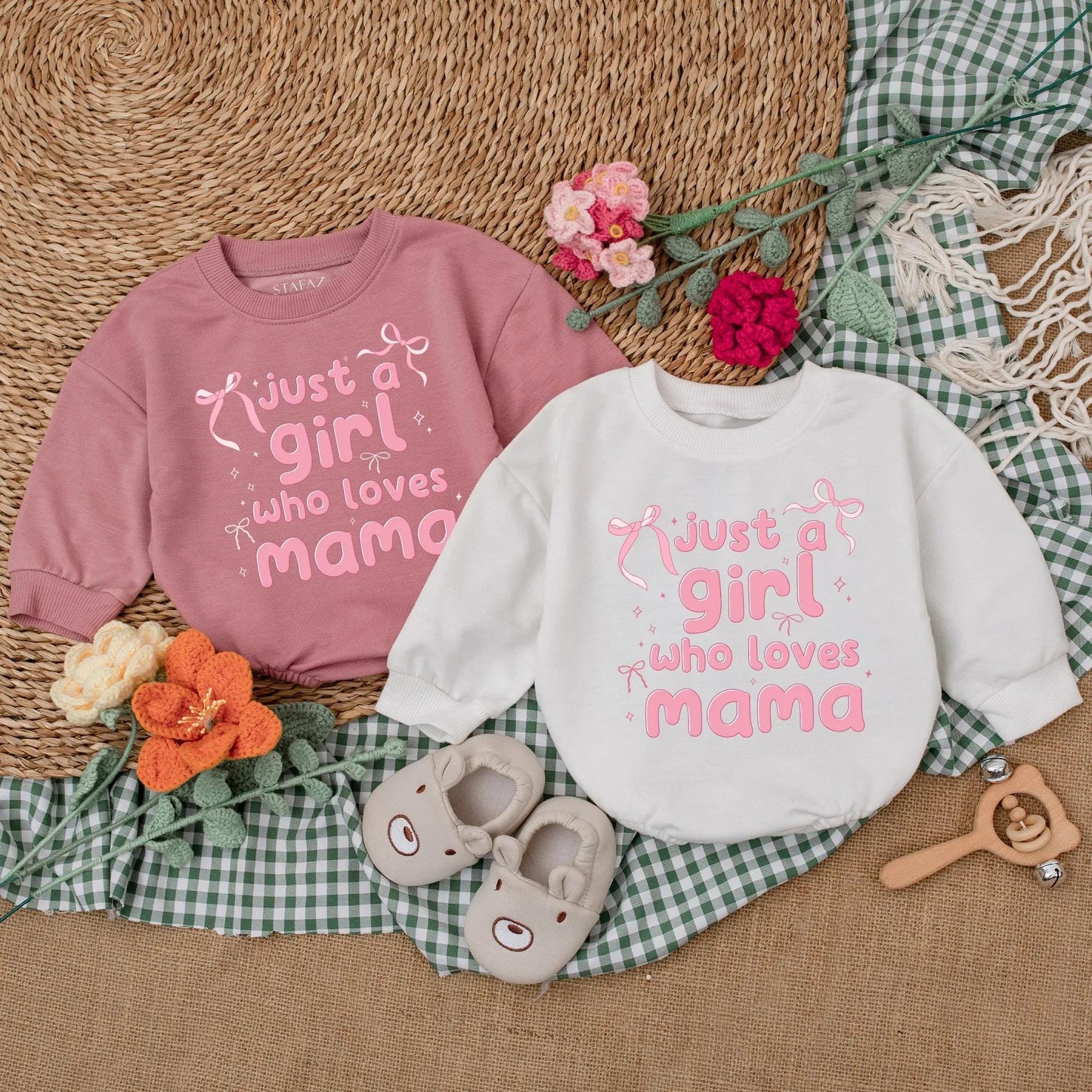 Mama's Girl Baby Romper, First Mother's Day Gift, Pink Bow Design, Infant Girl Bodysuit, Mommy and Me, Baby Shower Gift