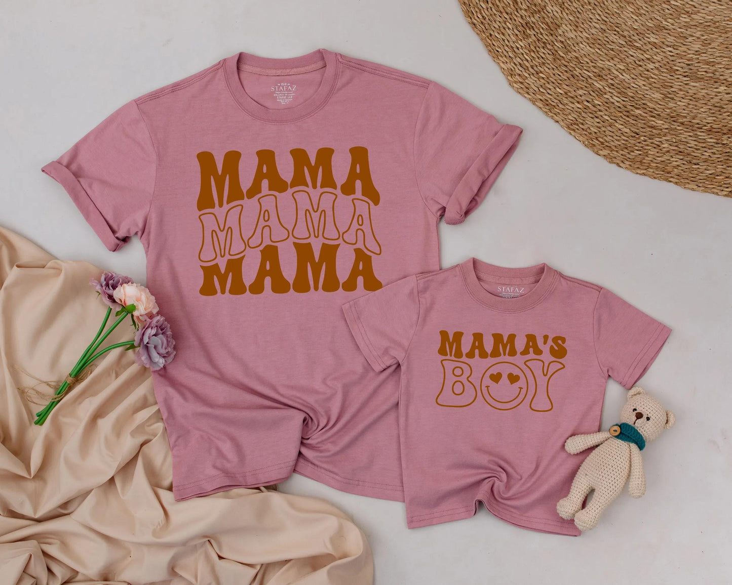 Retro Mama & Mama's Boy Matching Family Outfit Groovy Vintage Tee & Bodysuit Set Mom & Baby Gift Cute Mother's Day Aesthetic