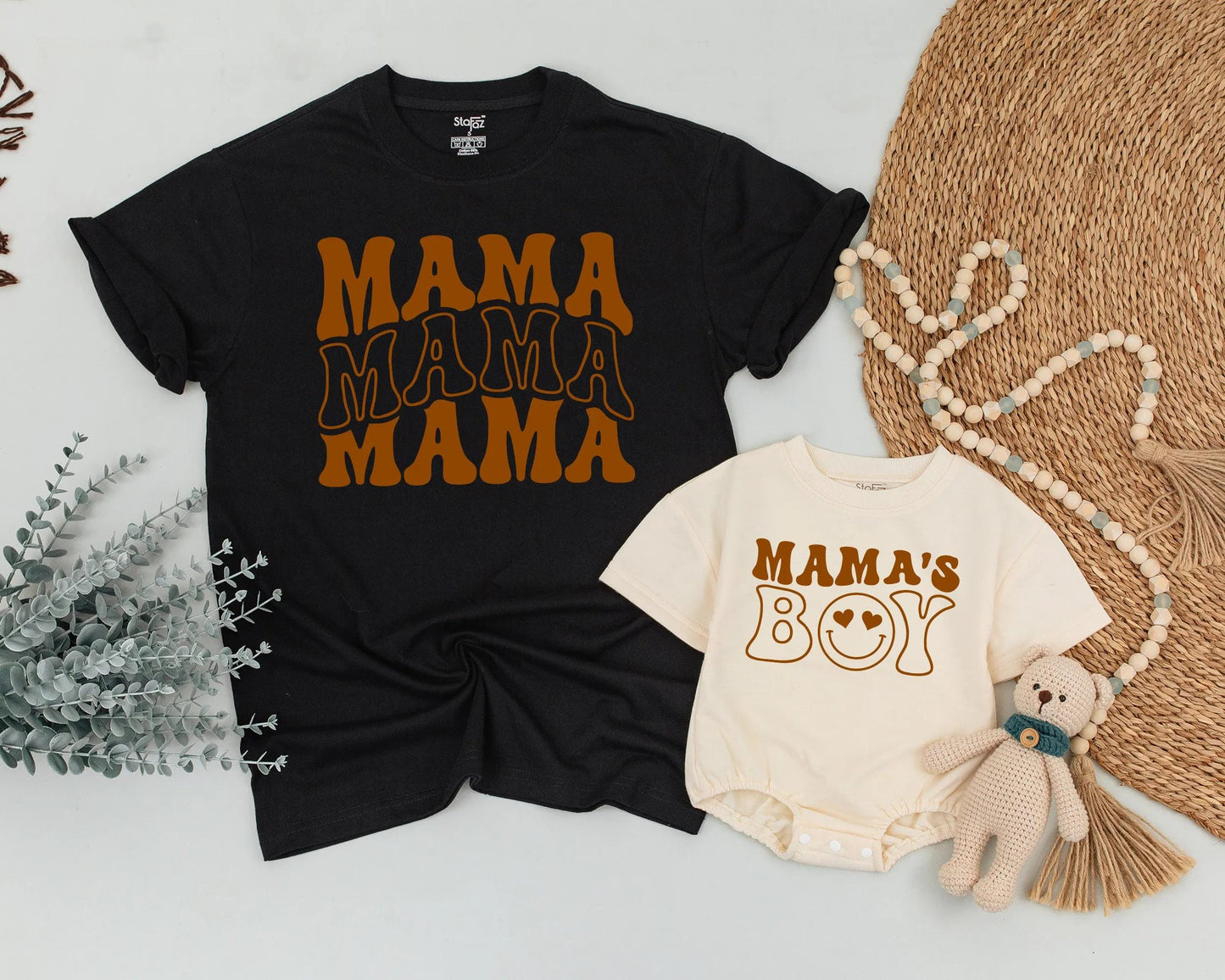 Retro Mama & Mama's Boy Matching Family Outfit Groovy Vintage Tee & Bodysuit Set Mom & Baby Gift Cute Mother's Day Aesthetic