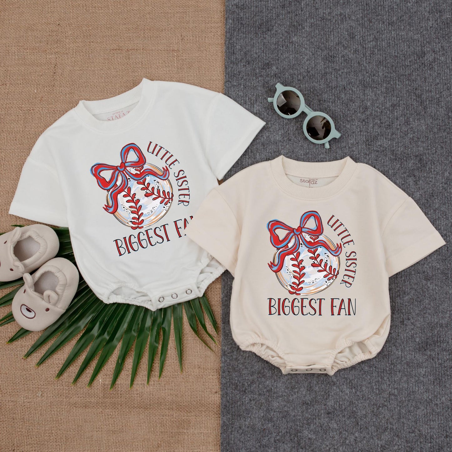 Little Sister Biggest Fan Bubble Romper Baby Baseball Outfit First Birthday Gift