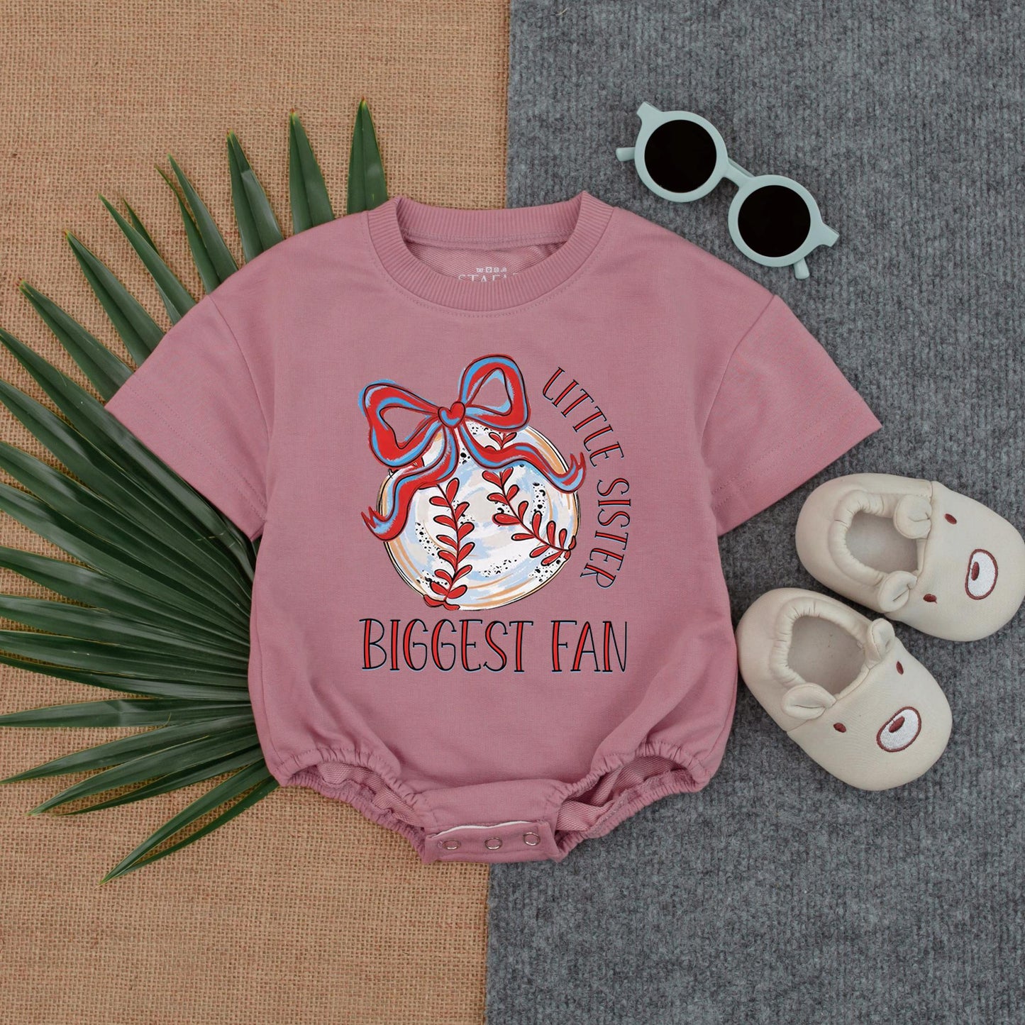Little Sister Biggest Fan Bubble Romper Baby Baseball Outfit First Birthday Gift