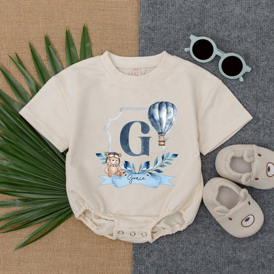 Personalized Blue Hot Air Balloon Boy First Birthday Outfit Mr Onederful Name T-Shirt Bubble Romper Baby Shower Gift Clothes