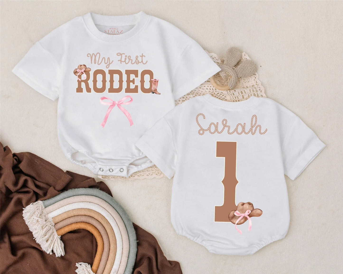 My First Rodeo Baby Outfit, Personalized Cowboy Cowgirl Bodysuit, Western Birthday Romper, Custom Baby Shower Gift