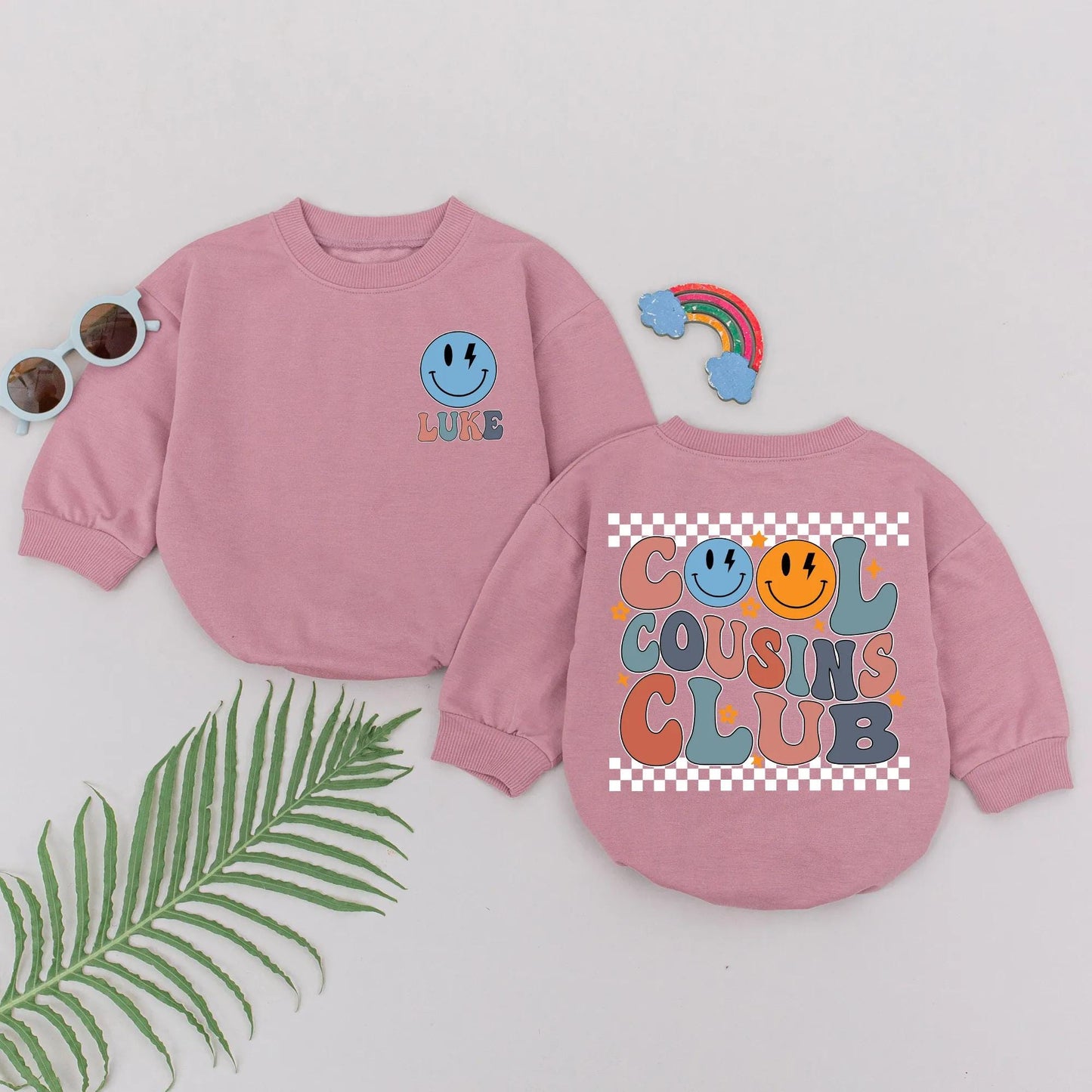 Cool Cousins Club Romper Set: Retro Smiley Face Design Baby & Toddler Outfit for Cousins, Newborn Shower Gift, Gender Neutral