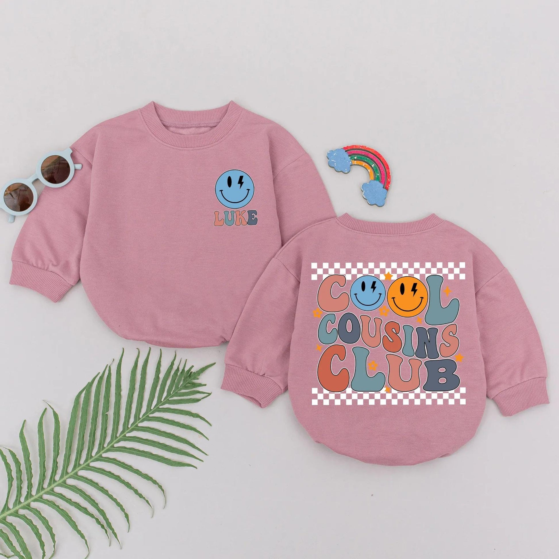 Cool Cousins Club Romper Set: Retro Smiley Face Design Baby & Toddler Outfit for Cousins, Newborn Shower Gift, Gender Neutral