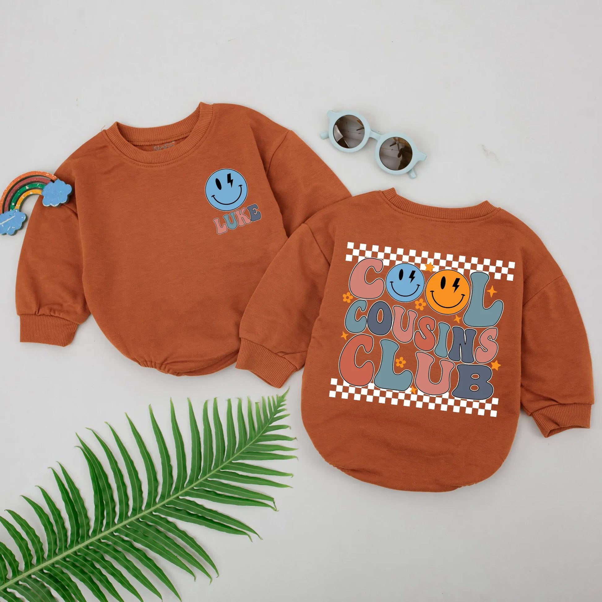 Cool Cousins Club Romper Set: Retro Smiley Face Design Baby & Toddler Outfit for Cousins, Newborn Shower Gift, Gender Neutral