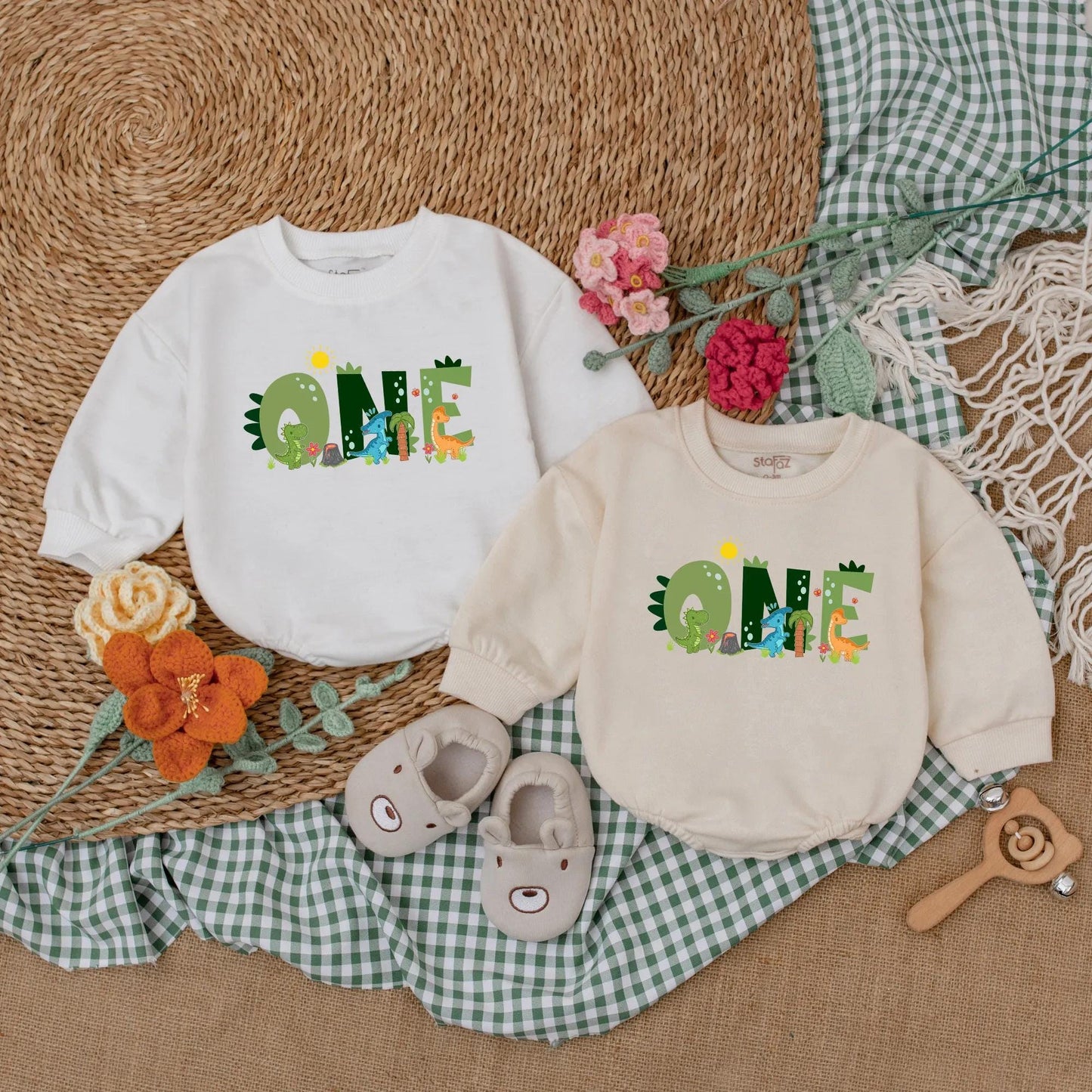 Custom One-A-Saurus Dinosaur 1st Birthday Romper for Boy, Cute Dino Party Outfit, Personalized Baby Bodysuit Gift