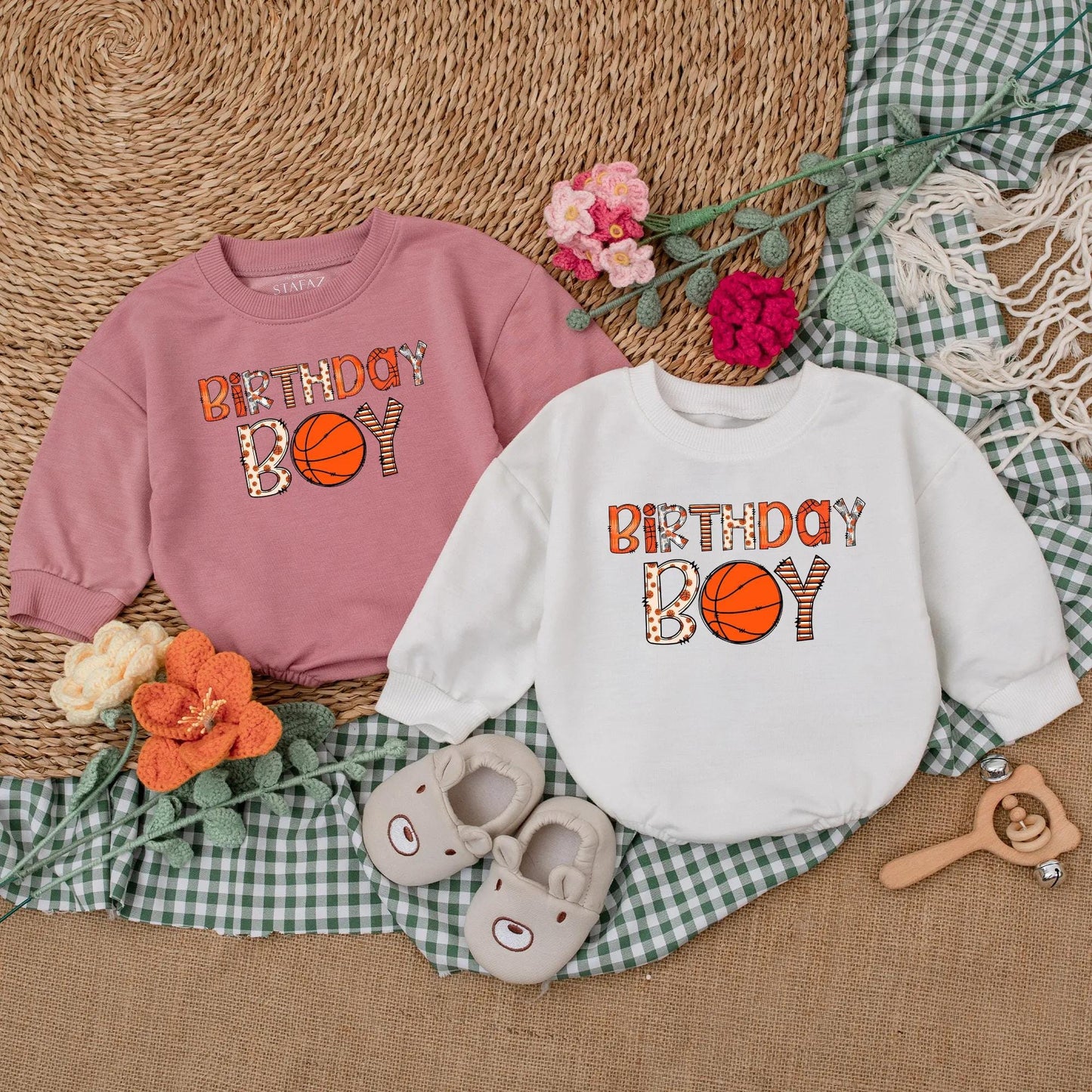 Custom Basketball Birthday Boy Romper Personalized Age Bodysuit Fun Game Day Outfit Baby Boy First Birthday Baseball Theme Gift