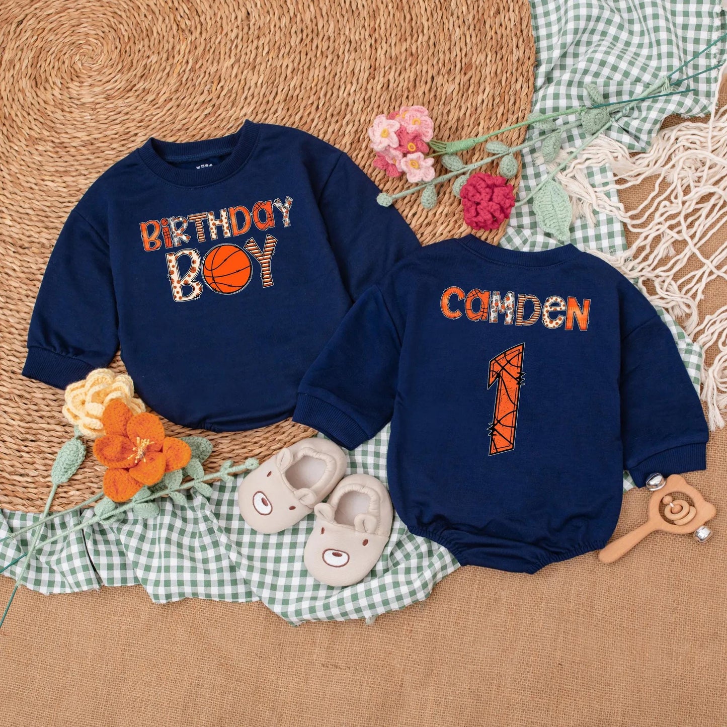 Custom Basketball Birthday Boy Romper Personalized Age Bodysuit Fun Game Day Outfit Baby Boy First Birthday Baseball Theme Gift