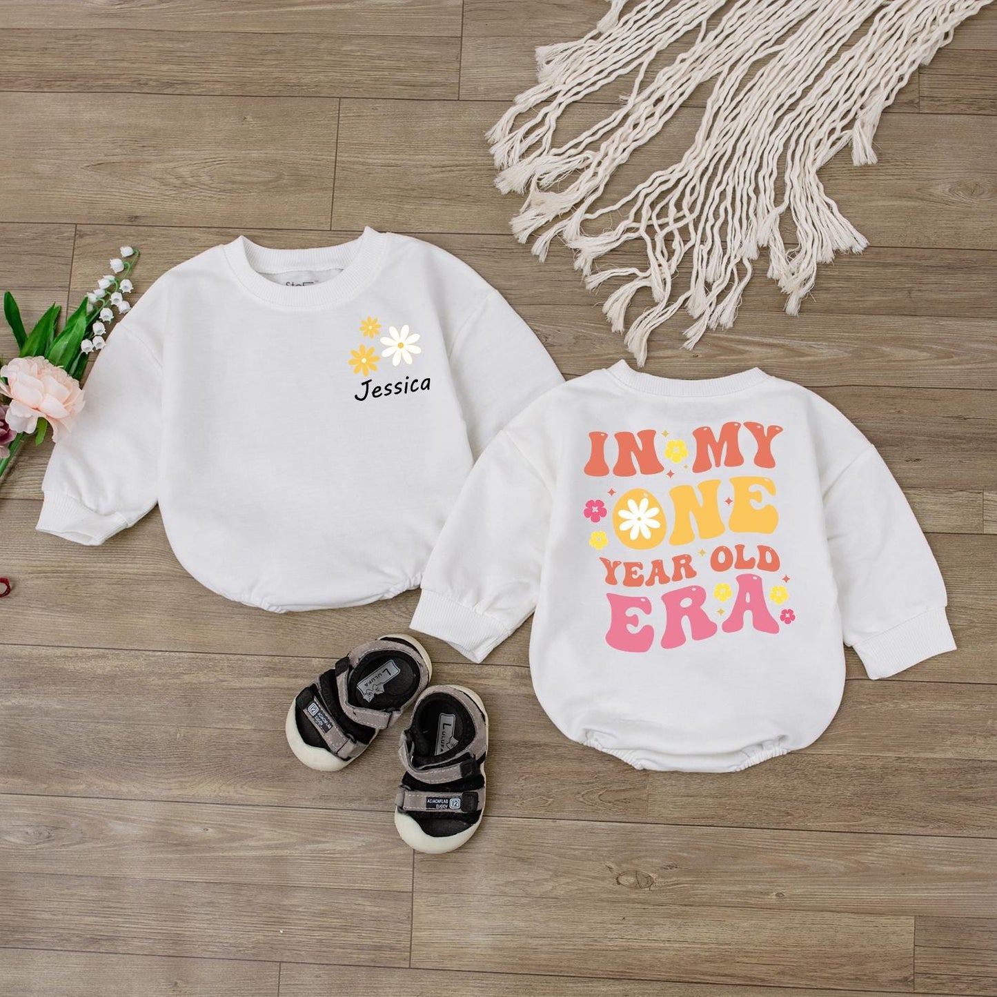 Custom One Year Old Era Baby Girl 1st Birthday Romper Personalized Name Gift for First Birthday Party Outfit Infant Clothes Keepsake