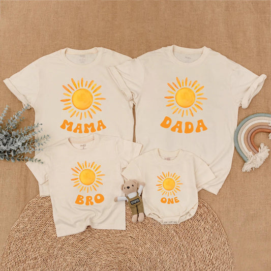 Sunshine First Birthday Mommy and Me Matching Family Shirts First Trip Around The Sun Baby Girl Party Outfit Comfortable