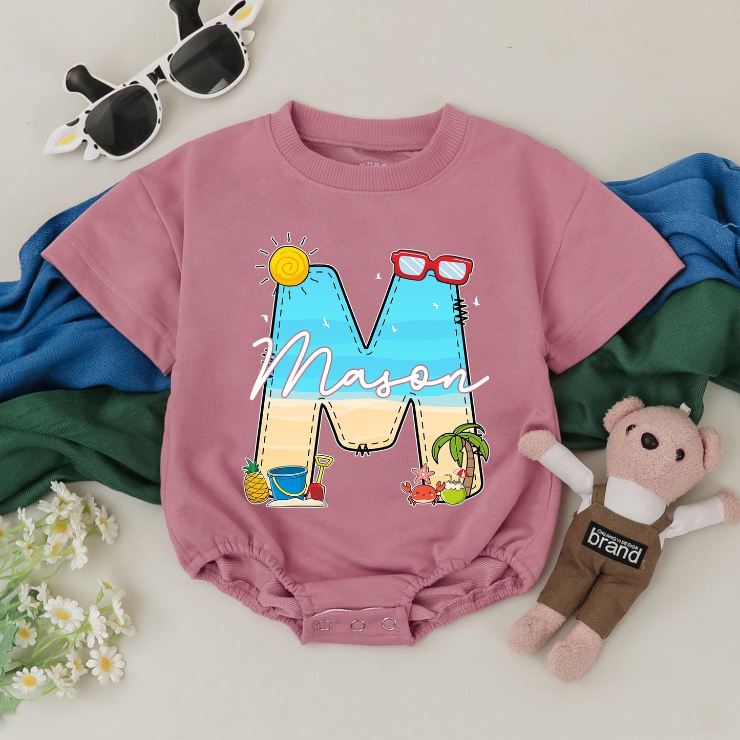 Personalized Name Summer Baby Romper Beach Bodysuit Custom Name Baby Girl Boy Gift Summer Outfits Newborn Clothes