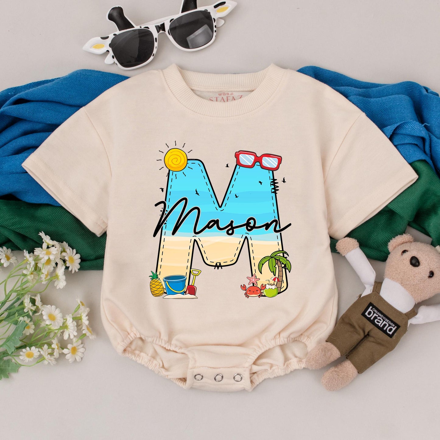 Personalized Name Summer Baby Romper Beach Bodysuit Custom Name Baby Girl Boy Gift Summer Outfits Newborn Clothes