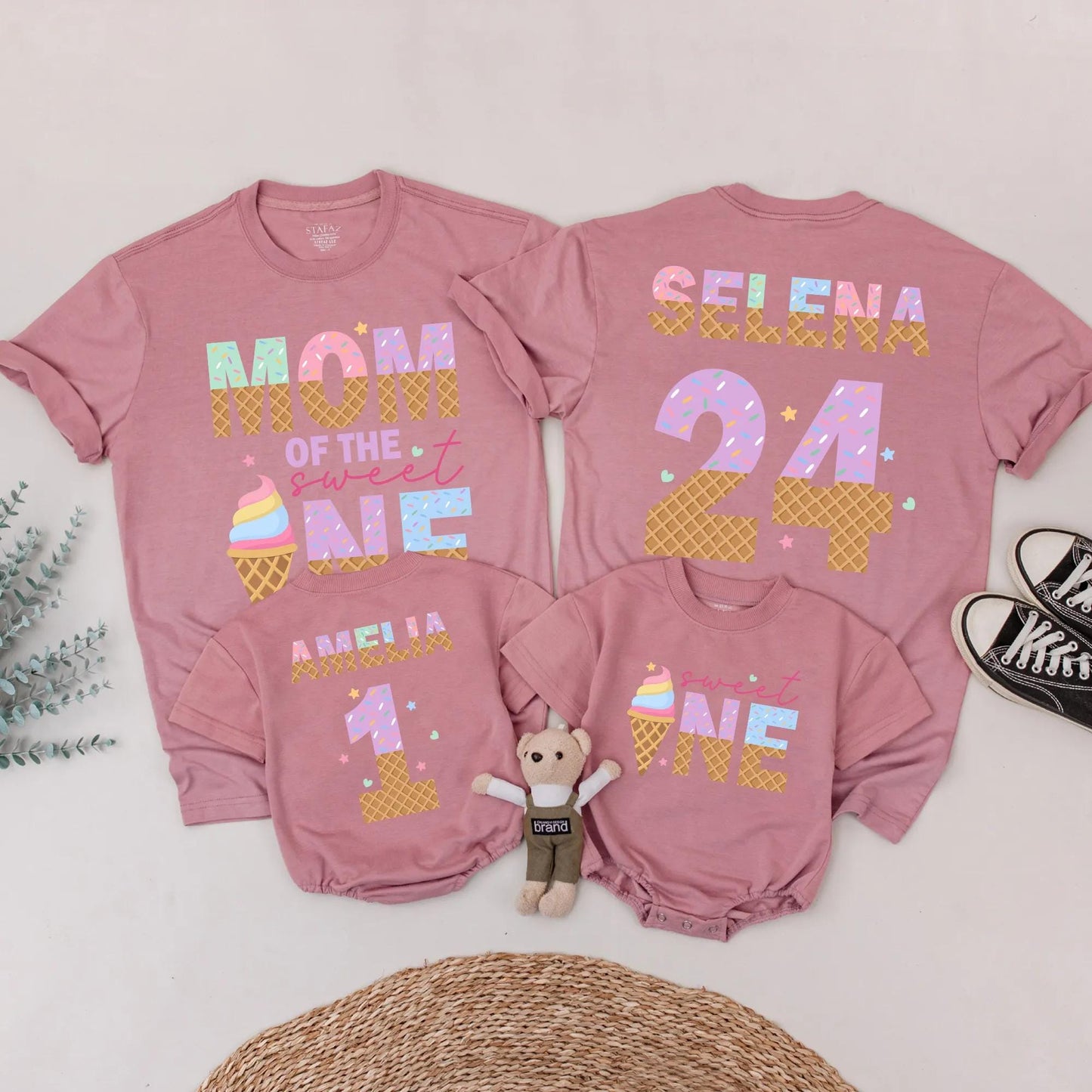 Matching Ice Cream Birthday Shirts for the Sweet One! Family Party Outfits, Mom & Dad Ice Cream Cone Design, Birthday Girl Celebration