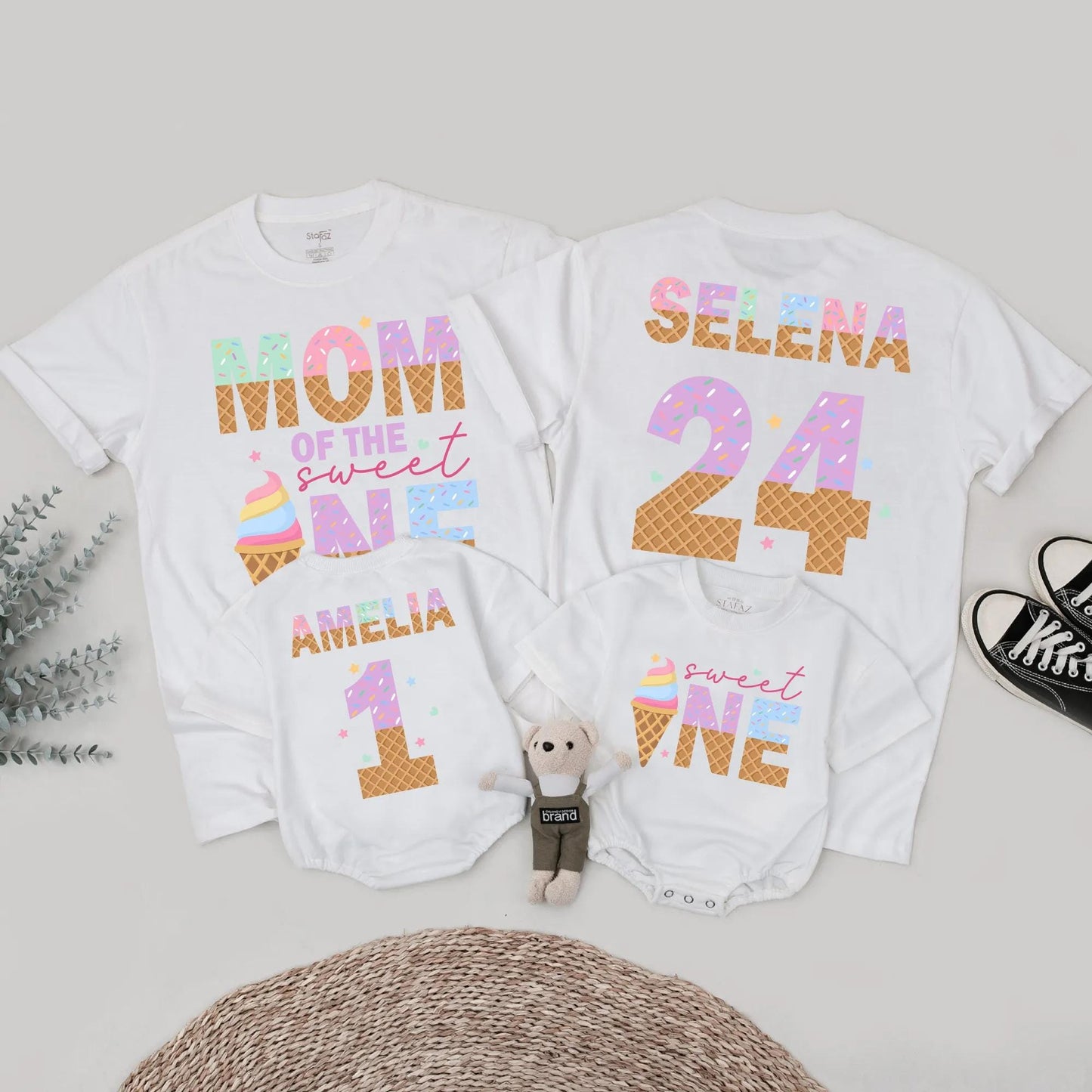 Matching Ice Cream Birthday Shirts for the Sweet One! Family Party Outfits, Mom & Dad Ice Cream Cone Design, Birthday Girl Celebration