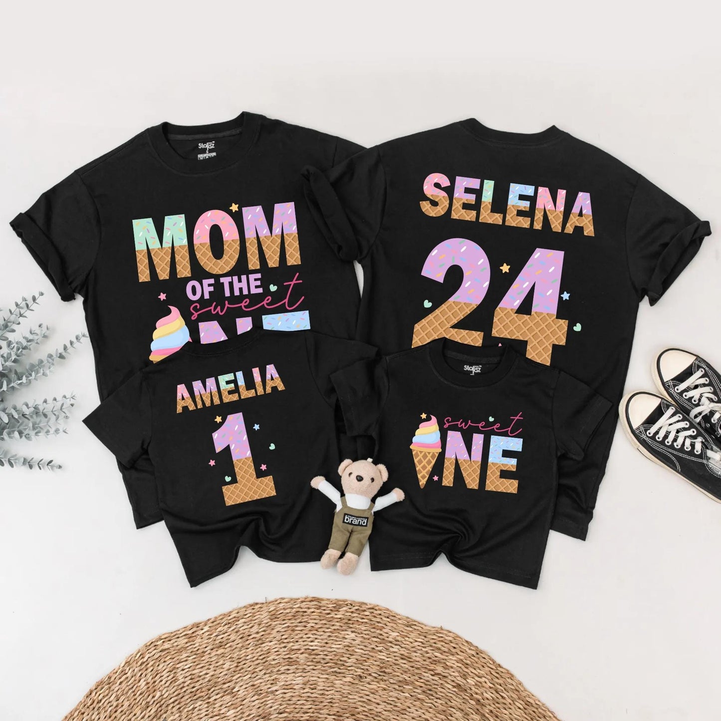 Matching Ice Cream Birthday Shirts for the Sweet One! Family Party Outfits, Mom & Dad Ice Cream Cone Design, Birthday Girl Celebration