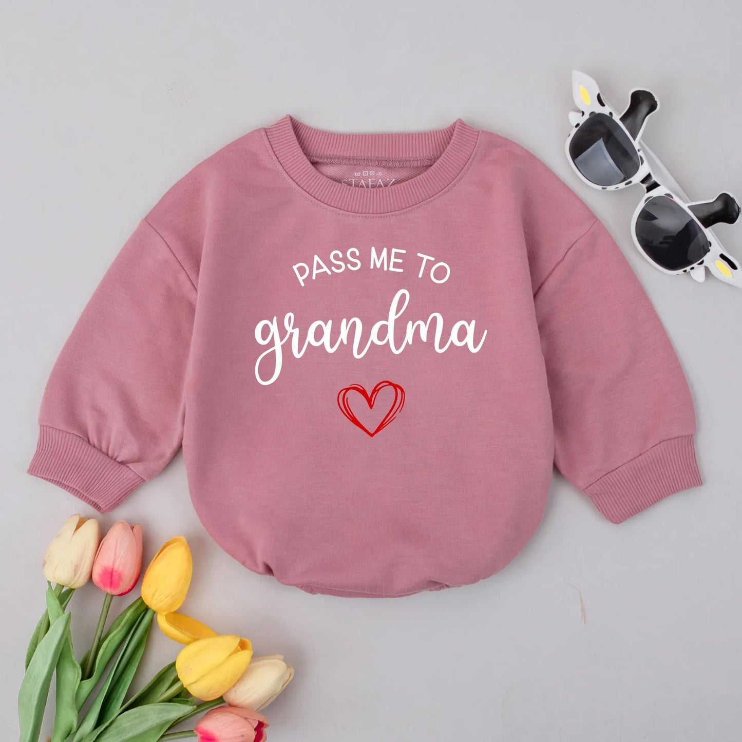 Personalized Pass Me to Grandma Bubble Romper Infant Bodysuit Soft Cotton Adorable Funny Newborn Baby Shower Gift for Girl Boy
