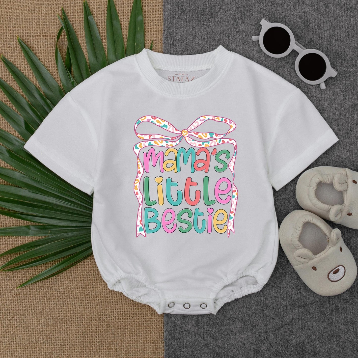 Mama's Little Girl Pink Bubble Romper & Bestie Set for Baby Girl - New Dad Gift, Fathers Day Outfit, Baby Shower Gift Cotton