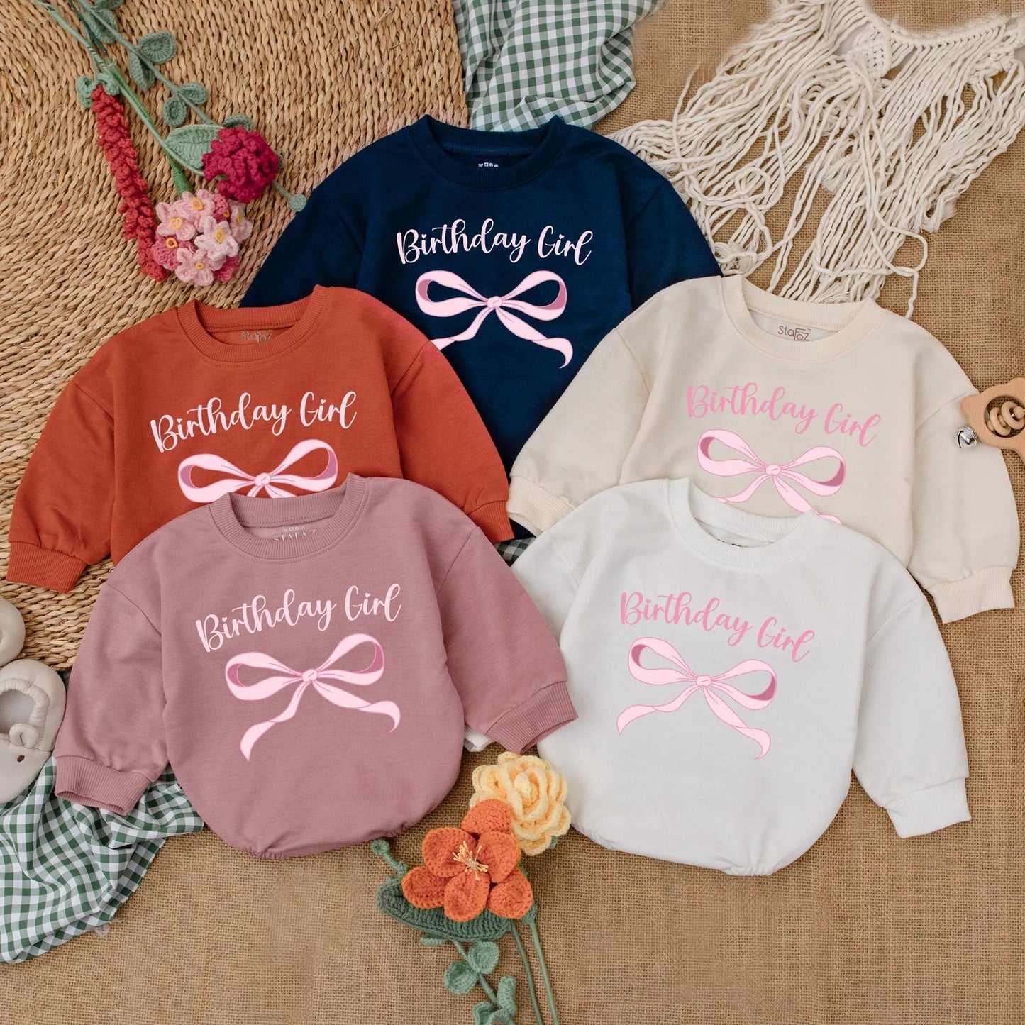 Pink Bow Birthday Girl Romper Personalized First Birthday Bodysuit Baby Girl Clothes Newborn Bubble Romper Girl First Birthday Gift Outfit Custom Name