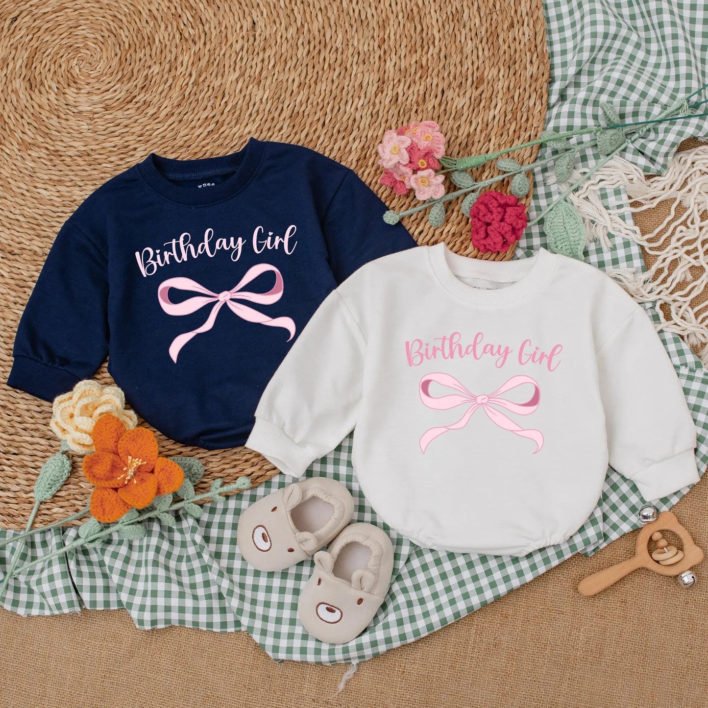 Pink Bow Birthday Girl Romper Personalized First Birthday Bodysuit Baby Girl Clothes Newborn Bubble Romper Girl First Birthday Gift Outfit Custom Name