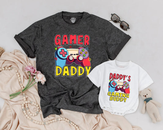Gamer Daddy & Baby Matching Shirt Father Son Gaming Outfit Daddy’s Gaming Buddy Bubble Romper for New Dad Father’s Day Gift