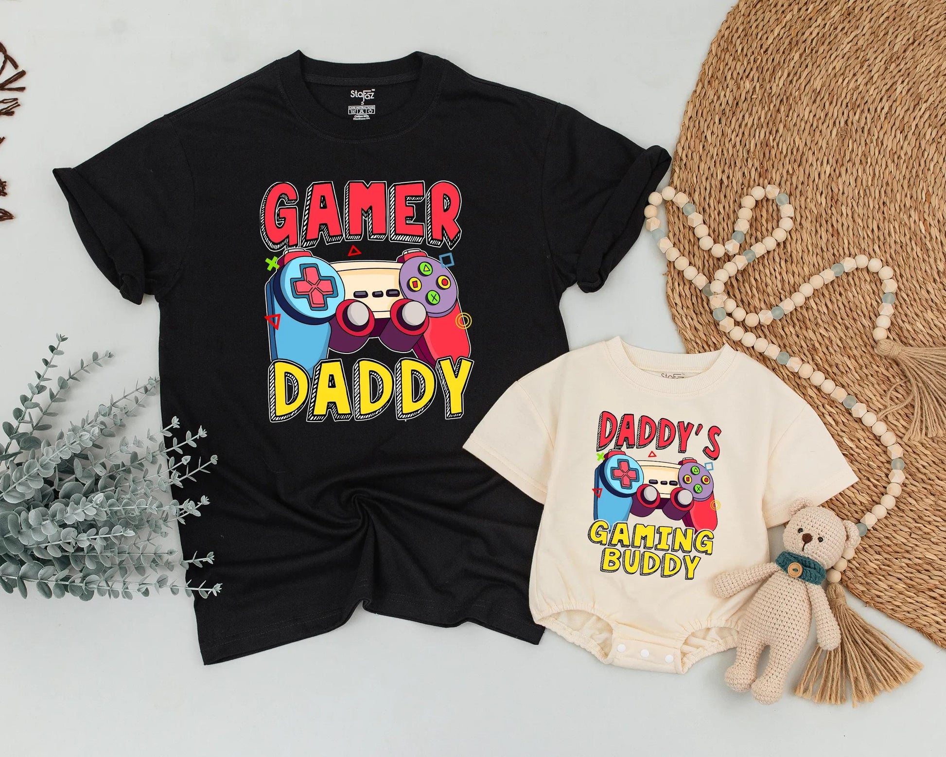 Gamer Daddy & Baby Matching Shirt Father Son Gaming Outfit Daddy’s Gaming Buddy Bubble Romper for New Dad Father’s Day Gift