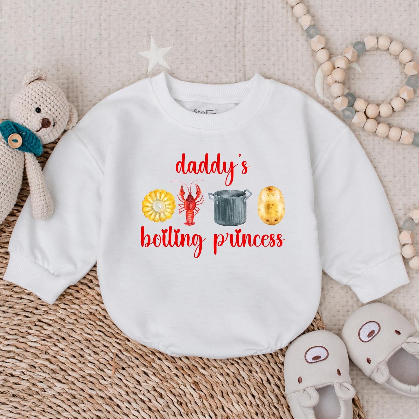 Baby Girl Daddy's Crawfish Boil Princess Bubble Romper First Father's Day Gift Daddy's Little Girl Seafood Outfit Cute Pink