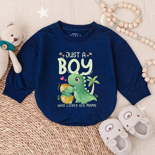 Just a Boy Who Loves His Mama Bubble Romper Dinosaur Baby Boy Outfit First Father's Day Gift Idea Comfortable Soft Clothes
