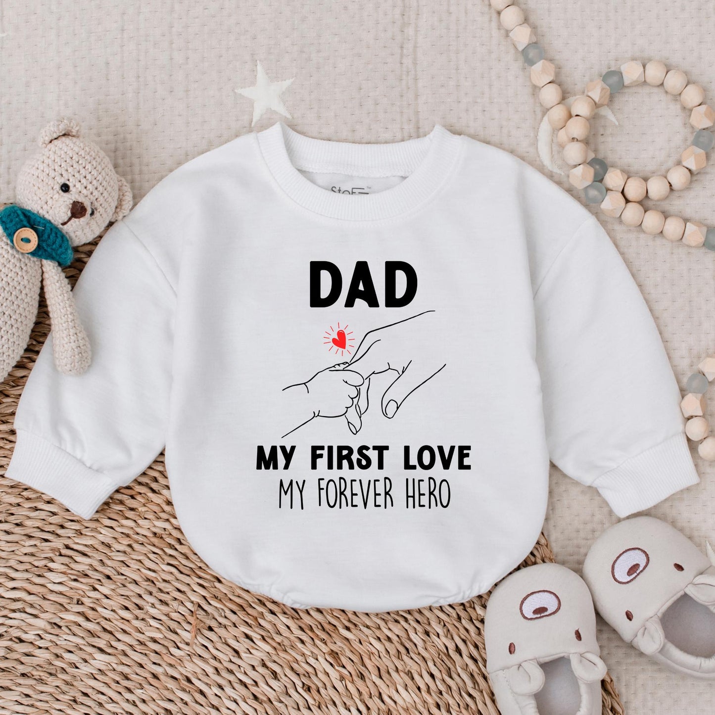 Daddy's Boy Bubble Romper My First Love My Forever Hero Baby Girl Outfit First Father's Day Gift Pink Seafood Crawfish