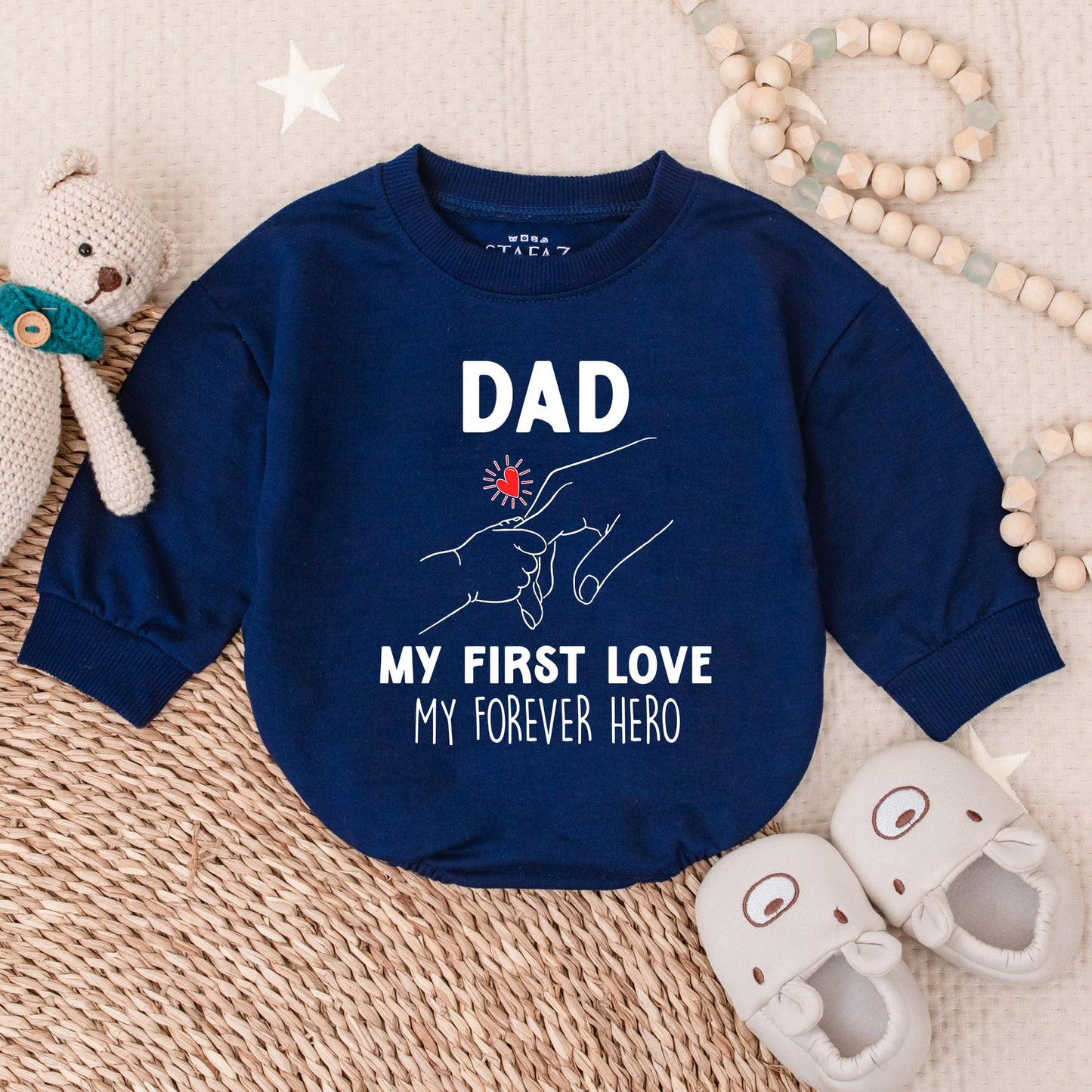 Daddy's Boy Bubble Romper My First Love My Forever Hero Baby Girl Outfit First Father's Day Gift Pink Seafood Crawfish