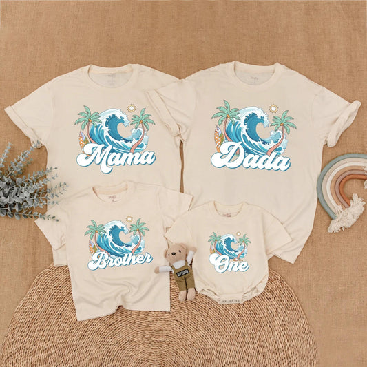 Surf's Up Birthday Matching Family Shirts for Beach First Birthday Celebration The Big One Surfer Theme Outfits