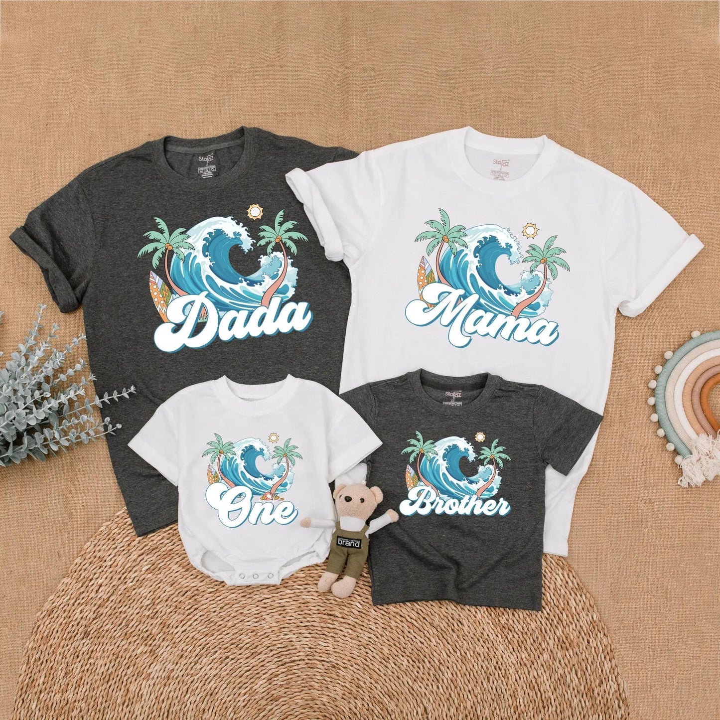 Surf's Up Birthday Matching Family Shirts for Beach First Birthday Celebration The Big One Surfer Theme Outfits